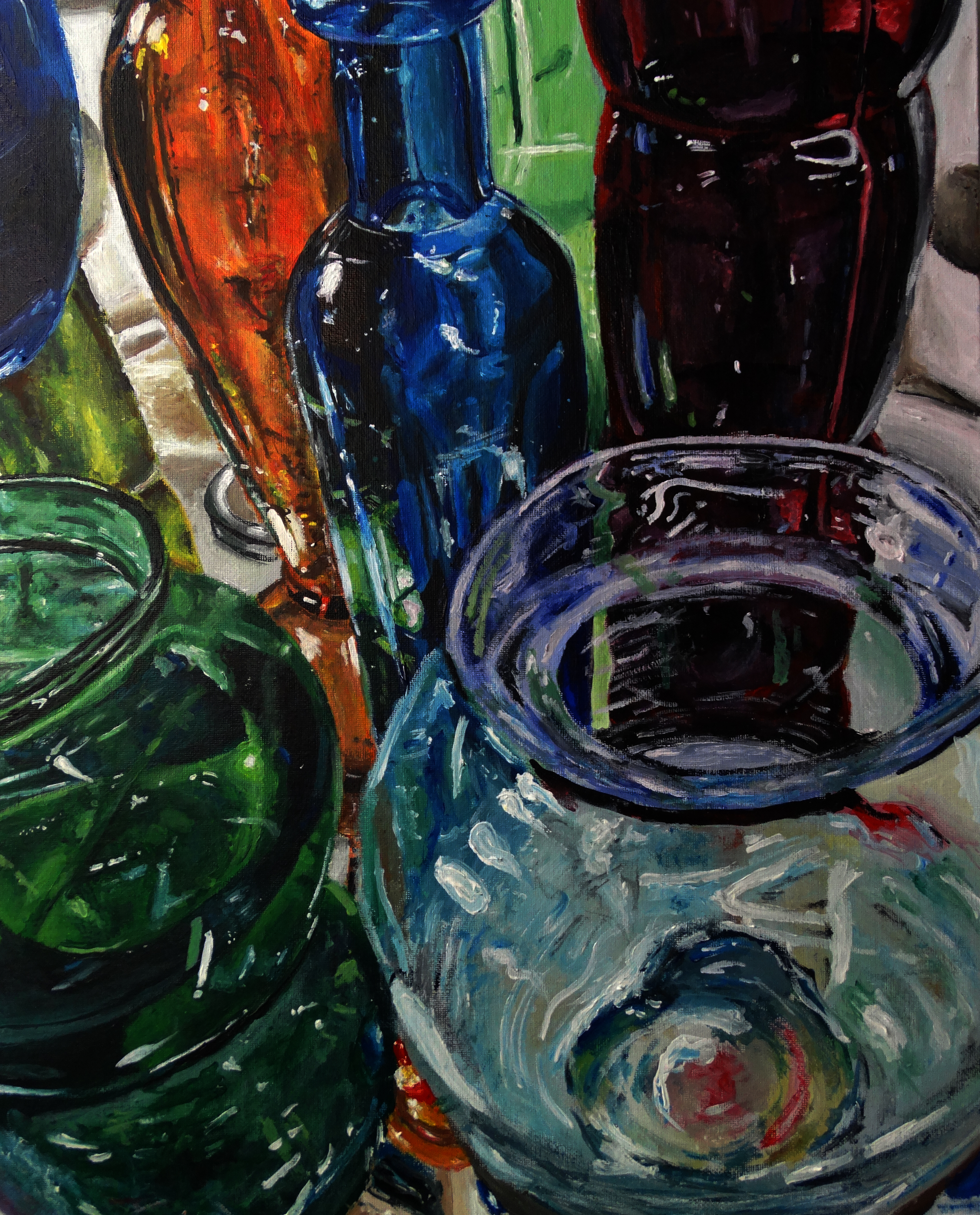 Painting of glass bottles